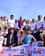 Winners of the marathon along with deputy chief minister Brajesh Pathak and others in Lucknow on Sunday. (Deepak Gupta/HT Photo) Winners of the marathon along with deputy chief minister Brajesh Pathak and others in Lucknow on Sunday. (Deepak Gupta/HT Photo)