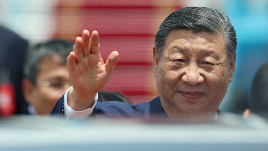 Chinese President Xi Jinping waves as he arrives for a two-day state visit, at Hanoi's Noi Bai International Airport, Vietnam, April 14, 2025.(Athit Perawongmetha/Reuters)