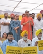 Punjab Aam Aadmi Party (AAP) president Aman Arora staging a dharna in front of a police station to demand action against leader of Opposition Partap Singh Bajwa. (HT) Punjab Aam Aadmi Party (AAP) president Aman Arora staging a dharna in front of a police station to demand action against leader of Opposition Partap Singh Bajwa. (HT)