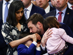 U.S. Vice President JD Vance and first lady Usha Vance react with their children during the Good Friday Passion of the Lord service in Saint Peter's Basilica at the Vatican, April 18, 2025. REUTERS/Yara Nardi(REUTERS)