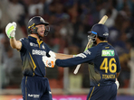 Jos Buttler was denied a century, but his remarkable 97*(54) saw him bat with immense control to guide Gujarat Titans home and to a victory that takes them to the top of the IPL table.(REUTERS)