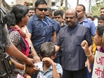 West Bengal Governor CV Ananda Bose interacts with people affected by the recent communal violence in Murshidabad district on, Saturday, (PTI) West Bengal Governor CV Ananda Bose interacts with people affected by the recent communal violence in Murshidabad district on, Saturday, (PTI)