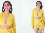 Ananya Panday dazzles in a <span class='webrupee'>₹</span>13,900 co-ord set, featuring a vibrant yellow top and skirt.(Instagram) Ananya Panday dazzles in a <span class='webrupee'>₹</span>13,900 co-ord set, featuring a vibrant yellow top and skirt.(Instagram)