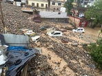 Visuals from the spot show accumulated debris and mud in the aftermath of heavy rains and landslides in Ramban. (Hindustan Times) Visuals from the spot show accumulated debris and mud in the aftermath of heavy rains and landslides in Ramban. (Hindustan Times)
