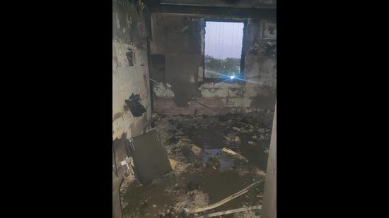 The burnt room of the affected house in Sector 46. (HT Photo) The burnt room of the affected house in Sector 46. (HT Photo)