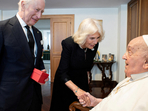 Pope Francis met with Britain's King Charles and Queen Camilla during a private audience at the Vatican, April 9, 2025. Vatican Media/­Handout via REUTERS ATTENTION EDITORS - THIS IMAGE WAS PROVIDED BY A THIRD PARTY. TPX IMAGES OF THE DAY(via REUTERS)