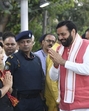 Chief minister Nayab Singh Saini with the delegates in Kurukshetra on Sunday. (HT Photo) Chief minister Nayab Singh Saini with the delegates in Kurukshetra on Sunday. (HT Photo)