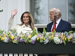 US President Donald Trump and First Lady Melania Trump address the crowd from the Blue Room Balcony as they host the annual Easter Egg Roll on the South Lawn of the White House on April 21, 2025, in Washington, DC. According to the US National Park Service, the egg roll tradition dates back to 1878 when President Rutherford B. Hayes invited children to roll Easter eggs on the White House grounds. Children previously rolled eggs down a hill at the US Capitol in the early 1870s, but a law was passed in 1876 forbidding the Capitol property from being used due to the toll on the lawn. (Photo by Brendan SMIALOWSKI / AFP)(AFP) US President Donald Trump and First Lady Melania Trump address the crowd from the Blue Room Balcony as they host the annual Easter Egg Roll on the South Lawn of the White House on April 21, 2025, in Washington, DC. According to the US National Park Service, the egg roll tradition dates back to 1878 when President Rutherford B. Hayes invited children to roll Easter eggs on the White House grounds. Children previously rolled eggs down a hill at the US Capitol in the early 1870s, but a law was passed in 1876 forbidding the Capitol property from being used due to the toll on the lawn. (Photo by Brendan SMIALOWSKI / AFP)(AFP)