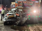 The road accident took place near Mumbra Bypass Road, close to the toll naka.(Praful Gangurde/Hindustan Times) The road accident took place near Mumbra Bypass Road, close to the toll naka.(Praful Gangurde/Hindustan Times)