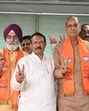 BJP candidates Raja Iqbal Singh and Jai Bhagwan Yadav along with other BJP leaders ahead of filing their nomination papers at the Civic Center. (Sanchit Khanna/HT photo) BJP candidates Raja Iqbal Singh and Jai Bhagwan Yadav along with other BJP leaders ahead of filing their nomination papers at the Civic Center. (Sanchit Khanna/HT photo)