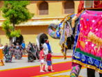 The Vance family were greeted with a traditional Rajasthani dance performance and elegantly decorated elephants.(PTI) The Vance family were greeted with a traditional Rajasthani dance performance and elegantly decorated elephants.(PTI)