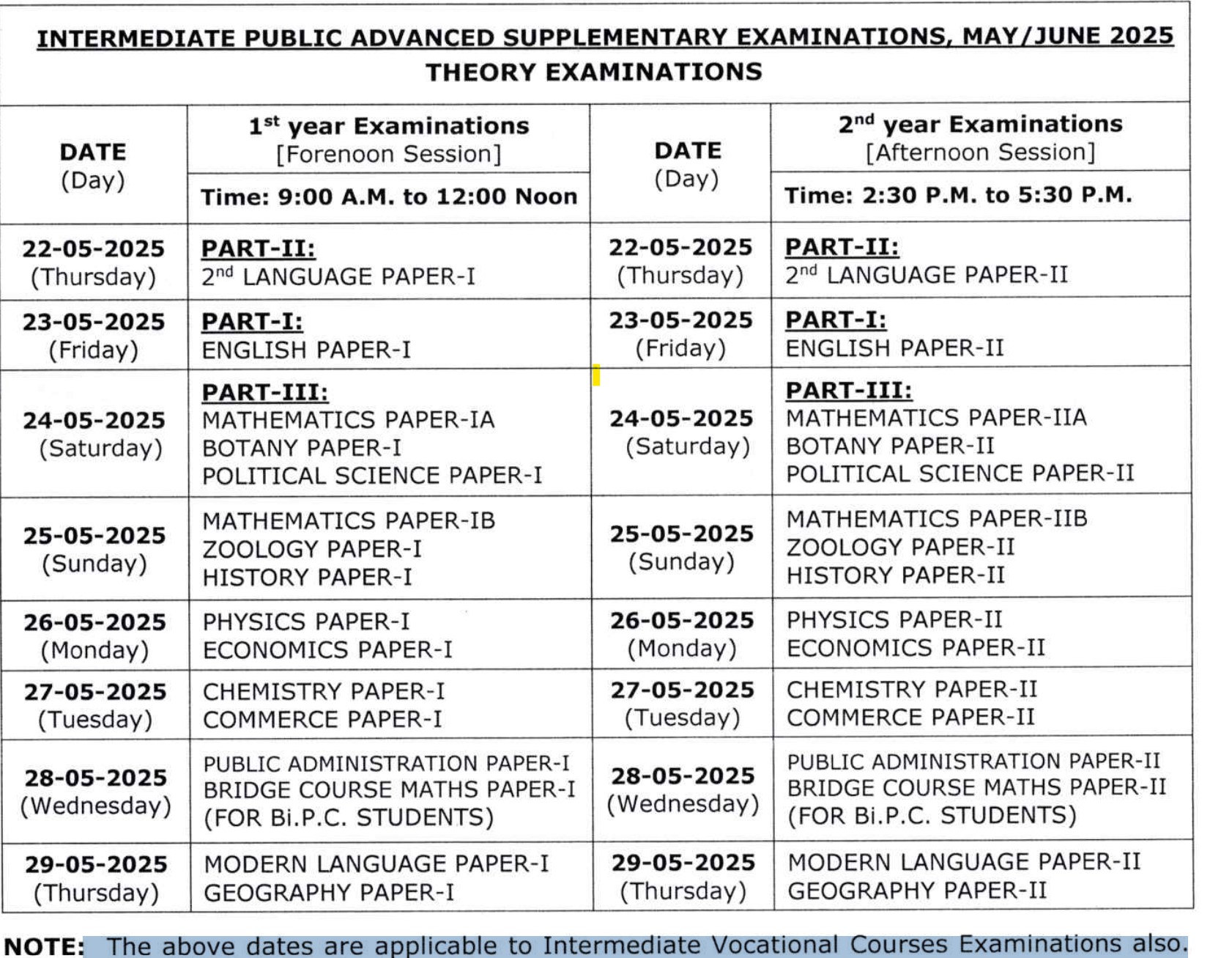 TGBIE IPASE timetable 2025 TGBIE IPASE timetable 2025