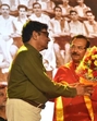 Gautam Ghose, who directed the documentary “Shotoborshe East Bengal” with chief minister Mamata Banerjee and state sports minister Aroop Biswas in Kolkata on Thursday. (East Bengal) Gautam Ghose, who directed the documentary “Shotoborshe East Bengal” with chief minister Mamata Banerjee and state sports minister Aroop Biswas in Kolkata on Thursday. (East Bengal)