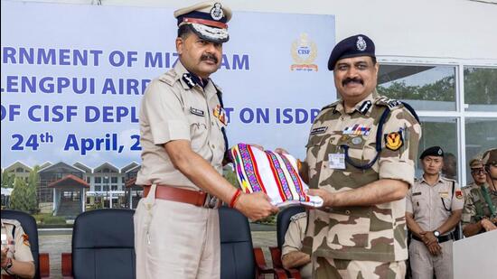 A formal induction ceremony was held at the airport, where Mizoram director general of police (DGP) Anil Shukla handed over the CISF flag to the airport’s chief airport security officer, marking the transition A formal induction ceremony was held at the airport, where Mizoram director general of police (DGP) Anil Shukla handed over the CISF flag to the airport’s chief airport security officer, marking the transition