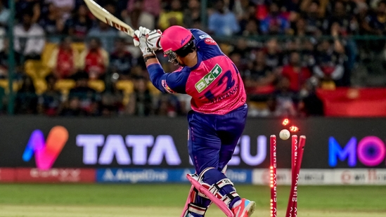 Vaibhav Suryavanshi tries to keep his daring approach going in just his second IPL match, but was undone by the experience of Bhuvneshwar Kumar after scoring 16(12).(AFP)