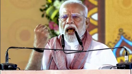 PM Narendra Modi was addressing people at National Panchayati Raj Day in Bihar’s Madhubani. (PTI photo) PM Narendra Modi was addressing people at National Panchayati Raj Day in Bihar’s Madhubani. (PTI photo)