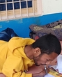 Nandram says it was not easy to begin writing by using his lips. (HT) Nandram says it was not easy to begin writing by using his lips. (HT)