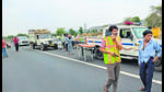 The site of the accident on the Delhi-Mumbai expressway. (HT PHOTO) The site of the accident on the Delhi-Mumbai expressway. (HT PHOTO)
