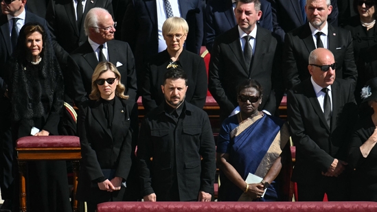 Many world leaders, including President Droupadi Murmu and US President Donald Trump, Ukraine's President Volodymyr Zelensky and his wife Olena Zelenska are attending the ceremony to pay respect to the Catholic leader.(AFP)