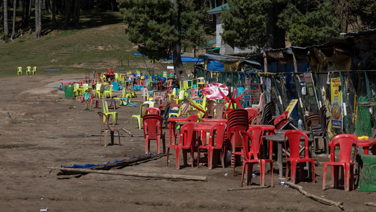 Chairs and tables are scattered at the site of a suspected militant attack on tourists in Baisaran near Pahalgam in south Kashmir's Anantnag district, April 24, 2025. (REUTERS)