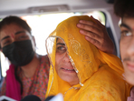 Pakistani citizen Sarita Kanwer consoles her mother, Priya Kanwer, who is an Indian citizen and who couldn't accompany Sarita and her father, as they prepare to leave India after India revoked visas issued to Pakistani citizens.(REUTERS)