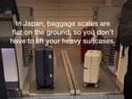 japan has placed the scales flat on the floor, so you can just roll your suitcases on it to check weight.(Instagram/@lounge.guru) japan has placed the scales flat on the floor, so you can just roll your suitcases on it to check weight.(Instagram/@lounge.guru)