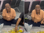 Footage of a Gujarati man sitting on the floor of an airport has sparked a debate online(X/@AgentSaffron) Footage of a Gujarati man sitting on the floor of an airport has sparked a debate online(X/@AgentSaffron)