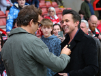 Actors and Wrexham owners Rob McElhenney and Ryan Reynolds before the Wrexham v Charlton Athletic match on April 26, 2025.
Action Images via Reuters/Craig Brough 