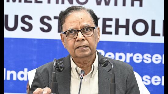 Arvind Panagariya during the press conference in Chandigarh on Monday. (HT Photo) Arvind Panagariya during the press conference in Chandigarh on Monday. (HT Photo)