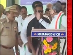 Siddaramaiah was seen raising his hand on an ASP at an event in Belagavi. Siddaramaiah was seen raising his hand on an ASP at an event in Belagavi.
