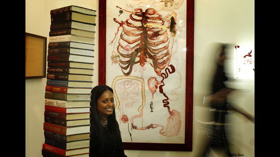 Mithu Sen with her work at the India Art Fair in New Delhi in 2013 (Jasjeet Plaha/Hindustan Times) Mithu Sen with her work at the India Art Fair in New Delhi in 2013 (Jasjeet Plaha/Hindustan Times)