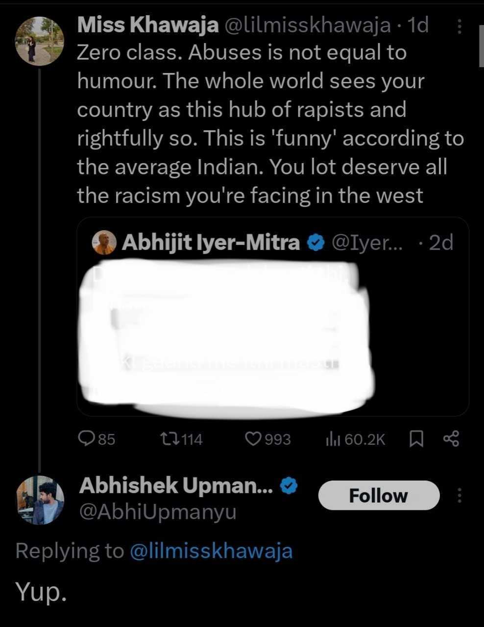 Screengrab of Abhishek's response. Screengrab of Abhishek's response.
