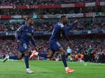 Paris Saint-Germain's French forward #10 Ousmane Dembele (R) celebrates after scoring his team first goal against Arsenal(AFP) Paris Saint-Germain's French forward #10 Ousmane Dembele (R) celebrates after scoring his team first goal against Arsenal(AFP)