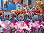 Participants march during a parade marking the 50th anniversary of the fall of Saigon and the end of the Vietnam War in Ho Chi Minh City on April 30, 2025. Vietnam held its biggest celebration of the fall of Saigon on its 50th anniversary on April 30, including Chinese troops for the first time after Xi Jinping visited to portray Beijing as a more reliable partner than Washington. (Photo by NHAC NGUYEN / AFP)(AFP) Participants march during a parade marking the 50th anniversary of the fall of Saigon and the end of the Vietnam War in Ho Chi Minh City on April 30, 2025. Vietnam held its biggest celebration of the fall of Saigon on its 50th anniversary on April 30, including Chinese troops for the first time after Xi Jinping visited to portray Beijing as a more reliable partner than Washington. (Photo by NHAC NGUYEN / AFP)(AFP)