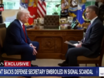 On his 100th day back in office, President Trump expressed doubts about Defense Secretary Hegseth's confidence amidst scrutiny over sensitive information leaks.(ABC News) On his 100th day back in office, President Trump expressed doubts about Defense Secretary Hegseth's confidence amidst scrutiny over sensitive information leaks.(ABC News)