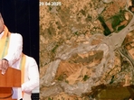 Taking to social media platform X (formerly Twitter), Mohan posted satellite images comparing the river’s water levels, suggesting a drastic drop.(X/PC Mohan) Taking to social media platform X (formerly Twitter), Mohan posted satellite images comparing the river’s water levels, suggesting a drastic drop.(X/PC Mohan)