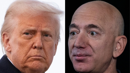 Donald Trump called Amazon founder Jeff Bezos amid reports of the company considering tariff transparency measures.(AFP) Donald Trump called Amazon founder Jeff Bezos amid reports of the company considering tariff transparency measures.(AFP)