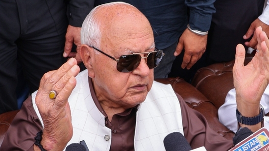 Jammu and Kashmir National Conference president Farooq Abdullah addressing the media.(ANI file) Jammu and Kashmir National Conference president Farooq Abdullah addressing the media.(ANI file)