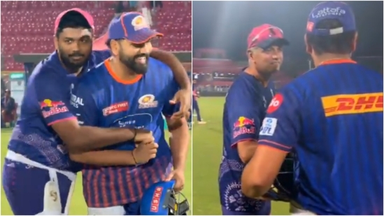 Rohit Sharma with Sanju Samson (L) and Rahul Dravid(X) Rohit Sharma with Sanju Samson (L) and Rahul Dravid(X)