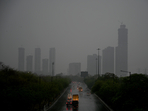 Black Clouds took over the sky in Noida before heavy rainfall on Friday, (Photo by Sunil Ghosh / Hindustan Times)(Sunil Ghosh/HT) Black Clouds took over the sky in Noida before heavy rainfall on Friday, (Photo by Sunil Ghosh / Hindustan Times)(Sunil Ghosh/HT)