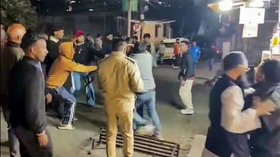 SCREENGRAB: Two groups clash as communal tension erupted after the family of a minor lodged a rape complaint against a 65-year-old man in Nainital on Wednesday night (PTI FILE) SCREENGRAB: Two groups clash as communal tension erupted after the family of a minor lodged a rape complaint against a 65-year-old man in Nainital on Wednesday night (PTI FILE)