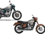 Both motorcycles use a 350 cc engine but the Jawa uses liquid cooling and Royal Enfield uses air-oil cooling. Both motorcycles use a 350 cc engine but the Jawa uses liquid cooling and Royal Enfield uses air-oil cooling.