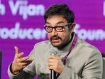 Aamir Khan speaks at a session at the World Audio Visual and Entertainment Summit (WAVES) 2025, in Mumbai, Friday, May 2, 2025. (PTI Photo/Shashank Parade)(PTI) Aamir Khan speaks at a session at the World Audio Visual and Entertainment Summit (WAVES) 2025, in Mumbai, Friday, May 2, 2025. (PTI Photo/Shashank Parade)(PTI)