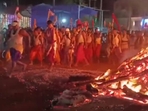 The Jatra is held in honour of Sri Lairai Devi and attracts thousands of followers known as Dhonds.(PTI) The Jatra is held in honour of Sri Lairai Devi and attracts thousands of followers known as Dhonds.(PTI)