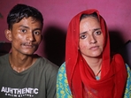Seema Haider with her husband Sachin Meena (L) welcomed a baby girl in March 2025.(AFP) Seema Haider with her husband Sachin Meena (L) welcomed a baby girl in March 2025.(AFP)