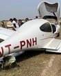 The damaged training aircraft at Dhanipur airstrip in Aligarh on Sunday. (Sourced) The damaged training aircraft at Dhanipur airstrip in Aligarh on Sunday. (Sourced)