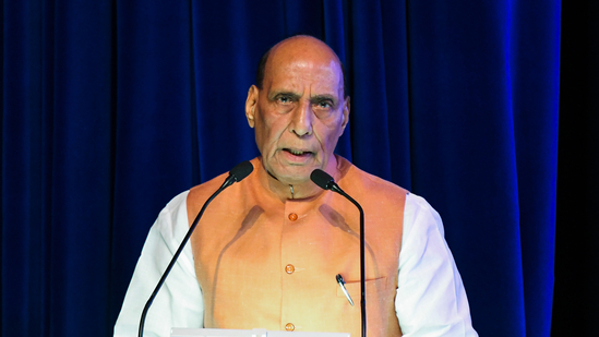 Defence Minister Rajnath Singh speaking at the ‘Arjan Singh Memorial Lecture’, at Air Force Auditorium in New Delhi on Wednesday. (ANI) Defence Minister Rajnath Singh speaking at the ‘Arjan Singh Memorial Lecture’, at Air Force Auditorium in New Delhi on Wednesday. (ANI)