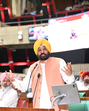 Chief minister Bhagwant Mann addressing the House during the one-day special session on Monday. (Ravi Kumar/HT) Chief minister Bhagwant Mann addressing the House during the one-day special session on Monday. (Ravi Kumar/HT)