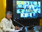 Chief Minister N Chandrababu Naidu interacts with collectors of various districts through video conference during a review meeting on the crop damage caused by unseasonal rains. (PTI) Chief Minister N Chandrababu Naidu interacts with collectors of various districts through video conference during a review meeting on the crop damage caused by unseasonal rains. (PTI)