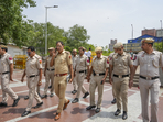 Delhi Police personnel were deployed at Connaught Place, a day before the nationwide mock drills ordered by the Ministry of Home Affairs.(PTI) Delhi Police personnel were deployed at Connaught Place, a day before the nationwide mock drills ordered by the Ministry of Home Affairs.(PTI)